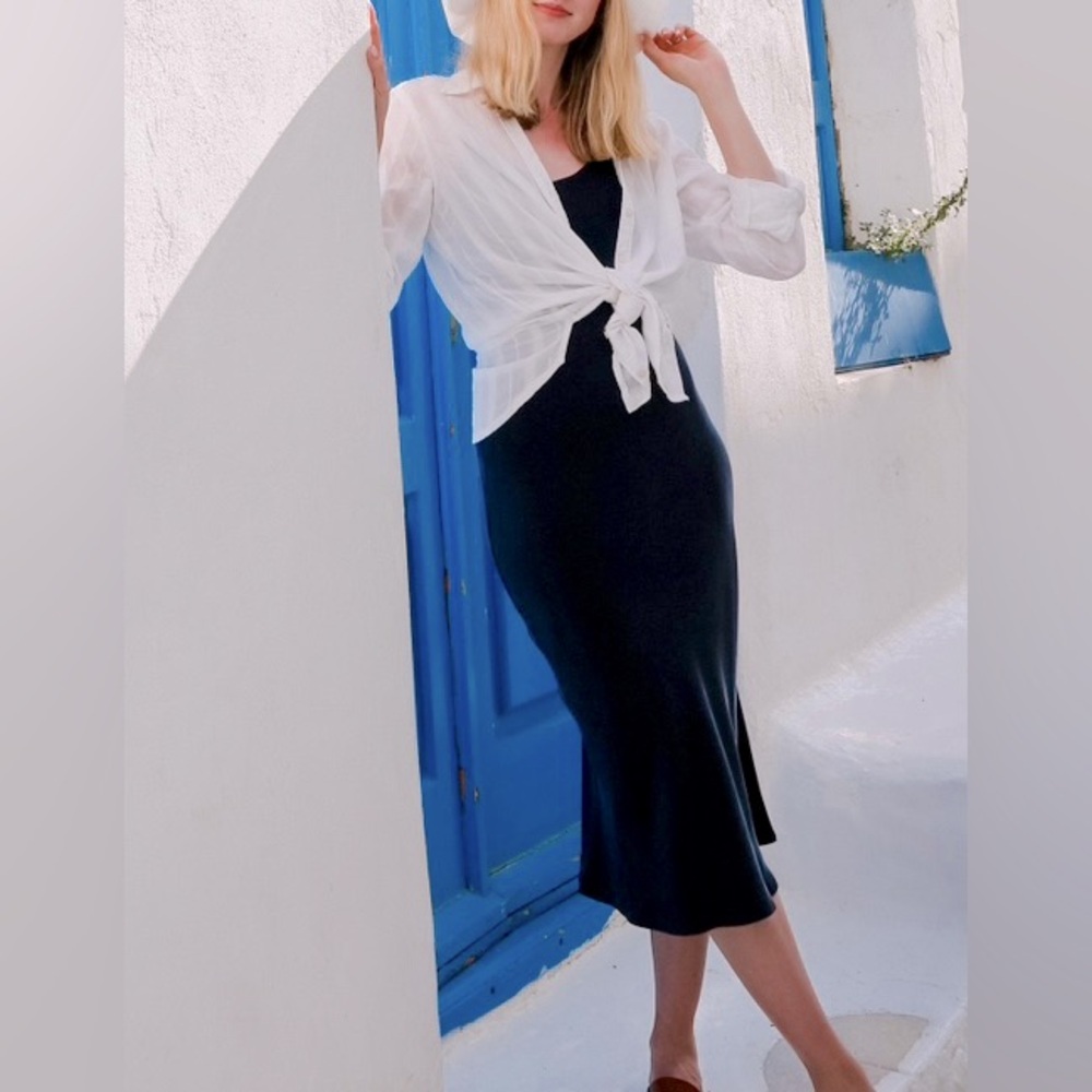 Grace Loves Lace Navy Washable Silk Slip Midi Dress Small